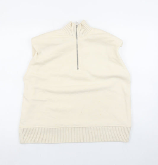 Zara Women Beige 1/2 Zip Sleeveless Sweatshirt Size S