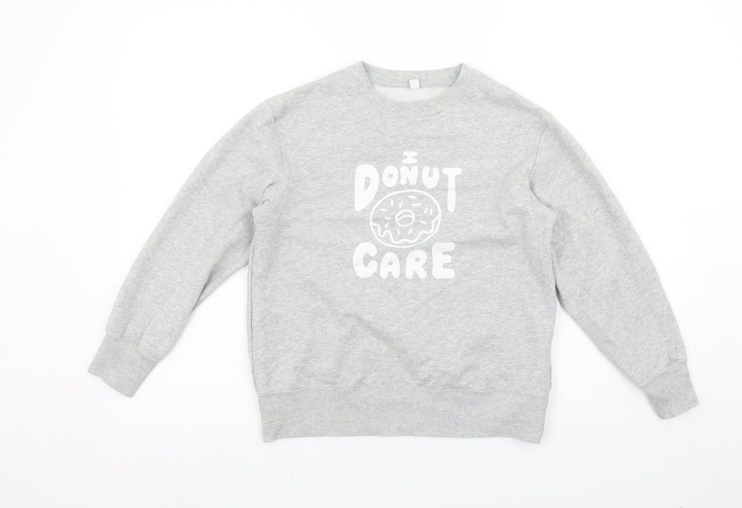 Uniqlo Girls Grey ‘I Donut Care’ Graphic Pullover Sweatshirt 9-10 Years