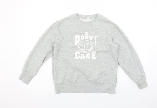 Uniqlo Girls Grey ‘I Donut Care’ Graphic Pullover Sweatshirt 9-10 Years