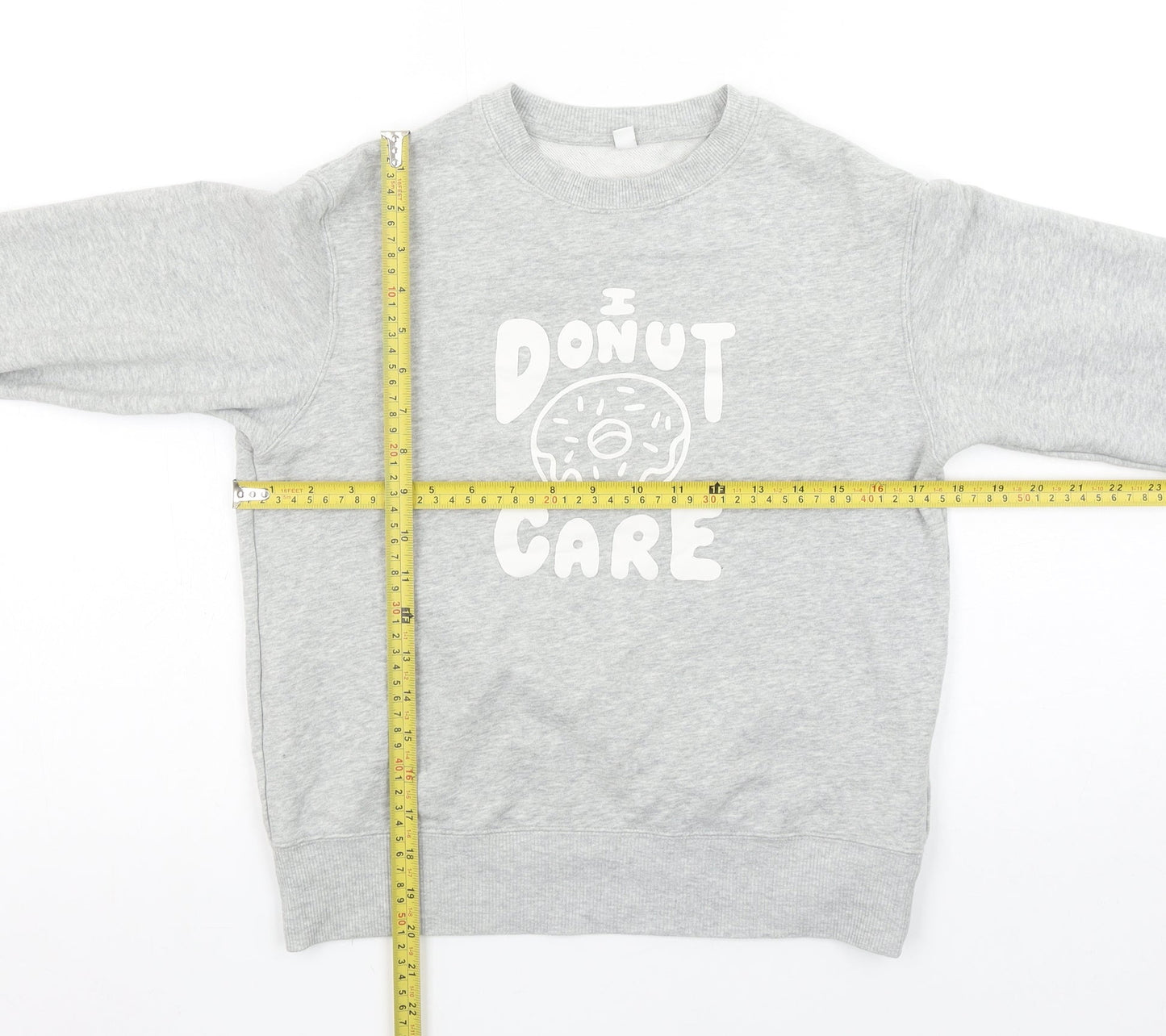 Uniqlo Girls Grey ‘I Donut Care’ Graphic Pullover Sweatshirt 9-10 Years
