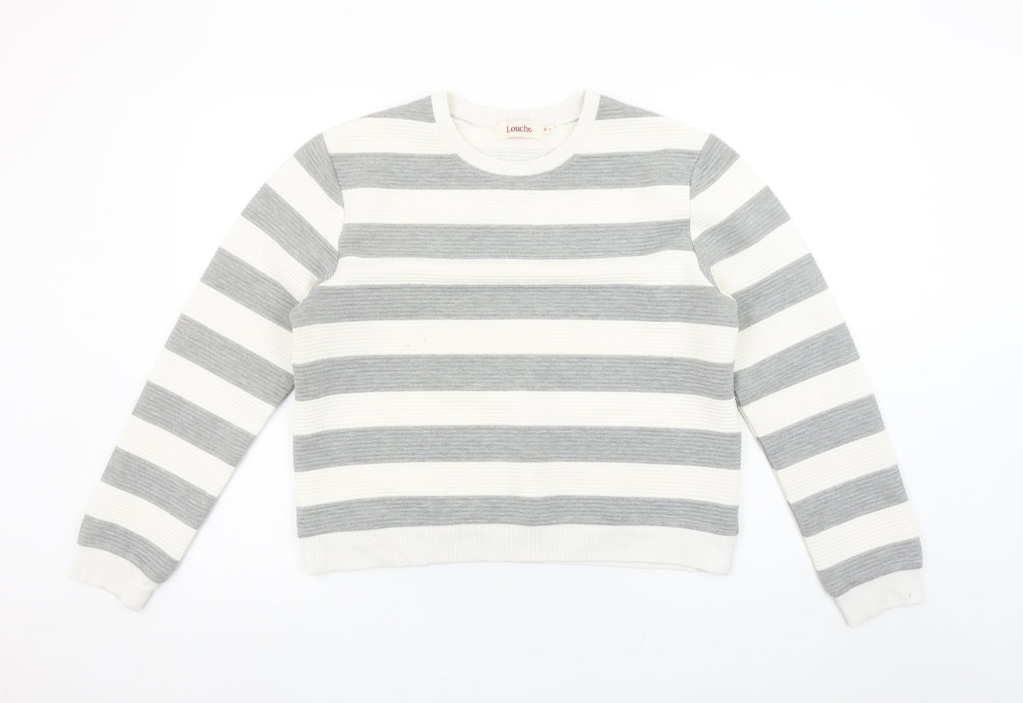 Louche Womens Grey White Striped Pullover Sweatshirt Size 14