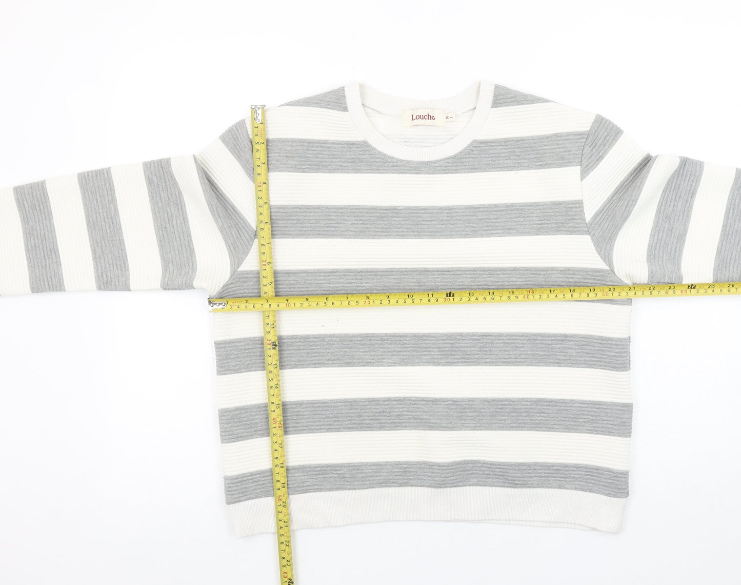 Louche Womens Grey White Striped Pullover Sweatshirt Size 14