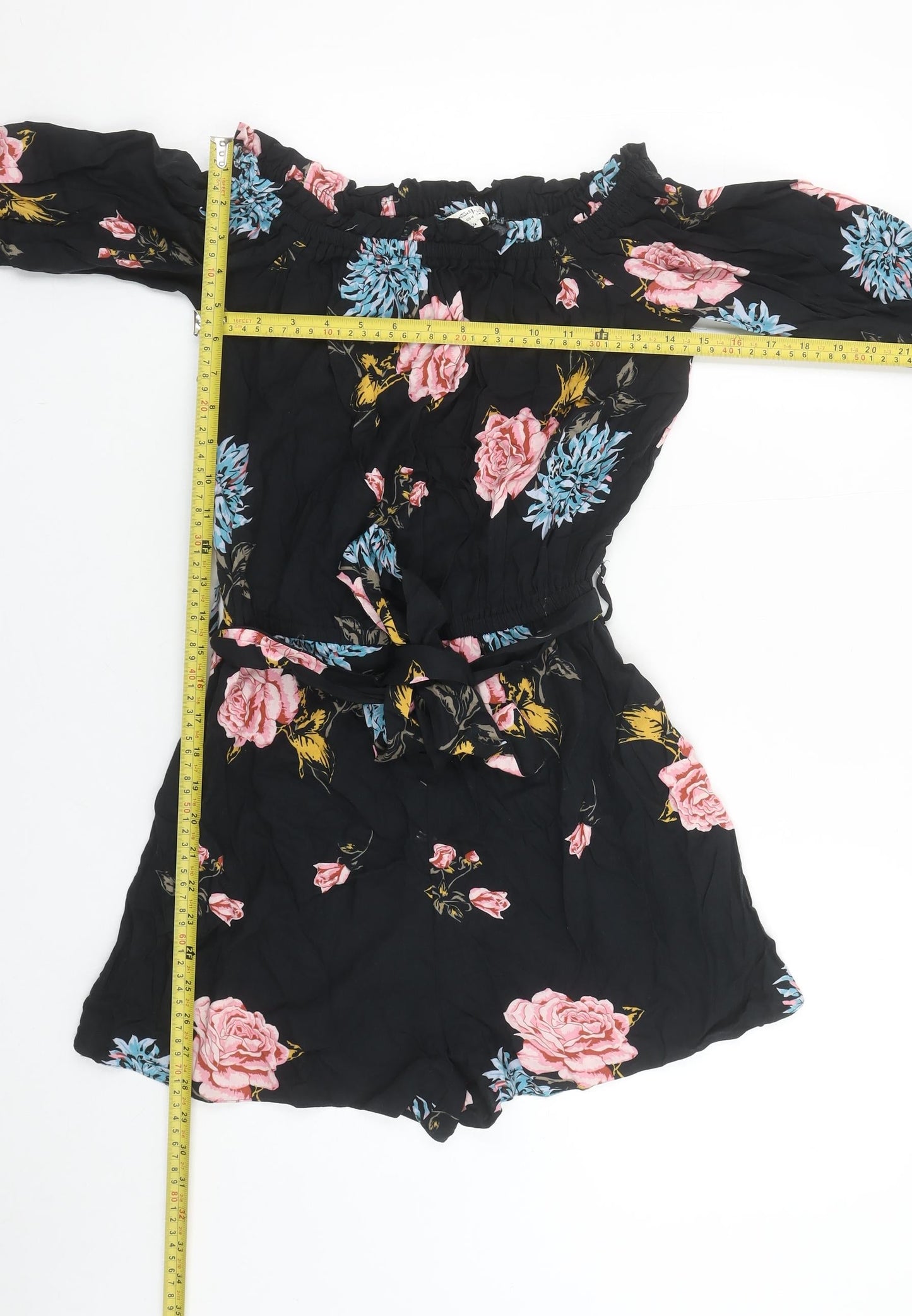 Miss Selfridge Women's Black Floral Off Shoulder Playsuit Size 8