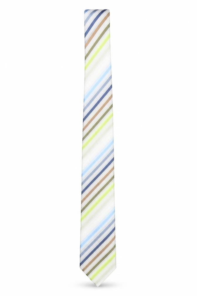 Robert Daniel Mens Blue Green Beige Striped Handmade 100% Silk Tie