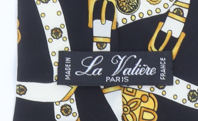 La Valière Paris Men's Black Gold Patterned Silk Tie 176cm