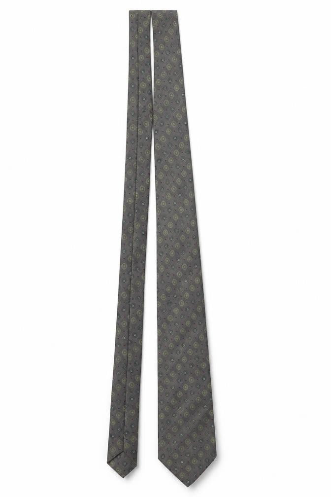Folkespeare Mens Grey Geometric Polyester Tie Made in Britain