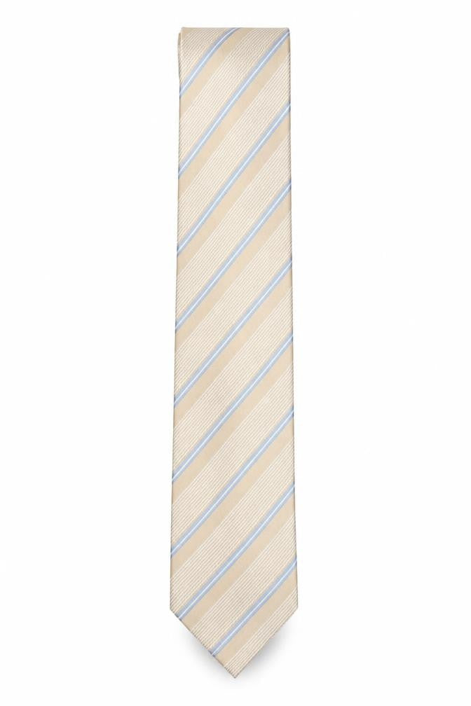 Bäumler Men's Beige Blue Striped Silk Tie