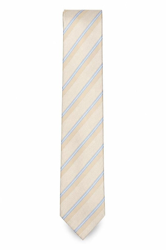 Bäumler Men's Beige Blue Striped Silk Tie