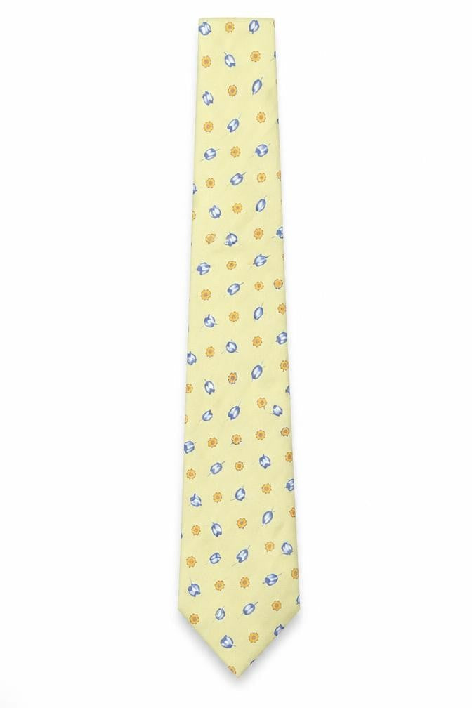 Jermyn Street London Men Yellow Floral Silk Slim Tie Handmade 176cm
