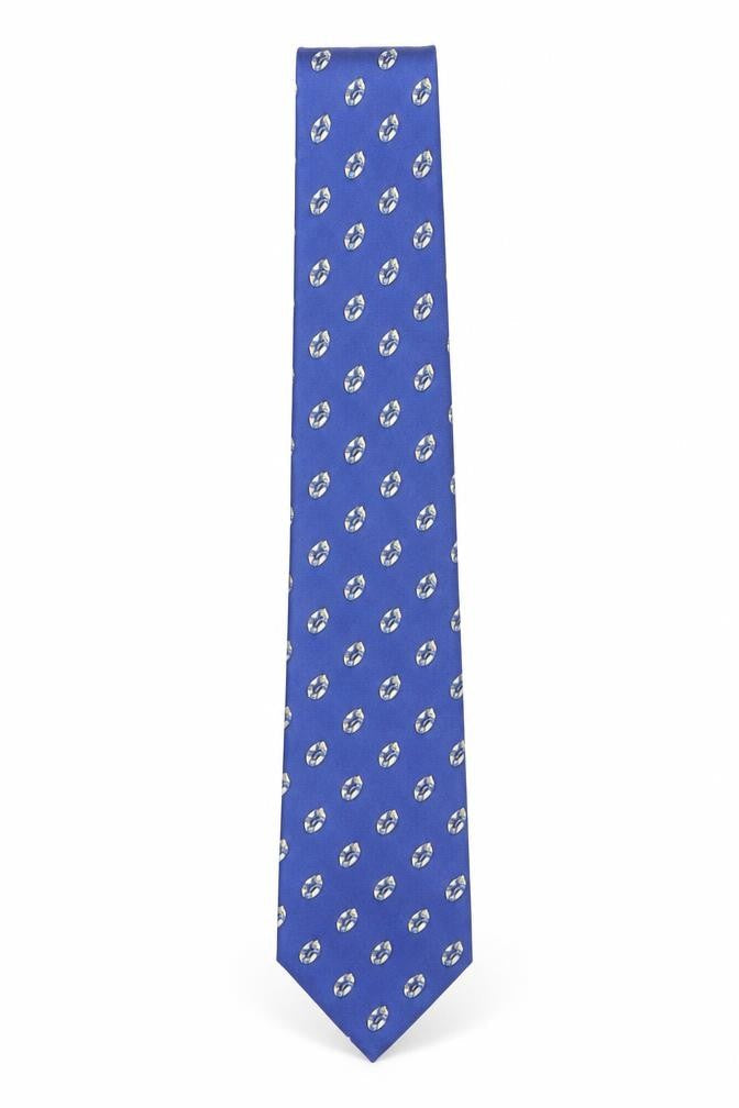 Jermyn Street Men's Blue Silk Patterned Tie Handmade in Italy