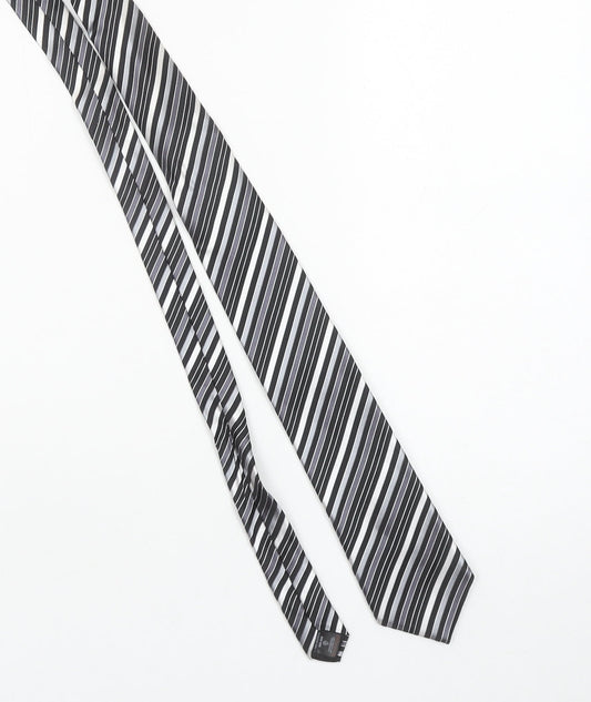 Next Men's Black Striped Slim Silk Tie