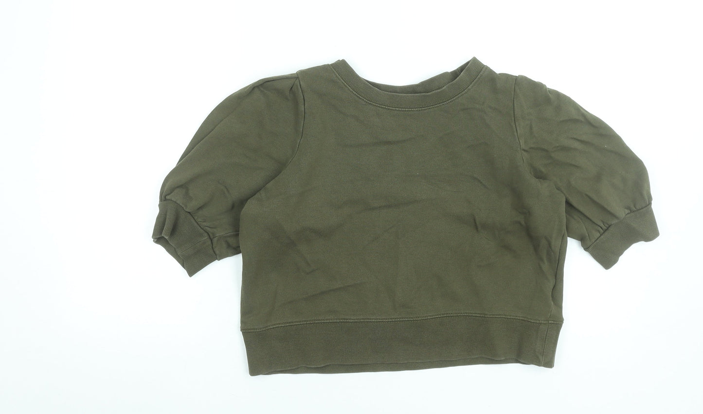 H&M Women's Khaki Green Short Sleeve Pullover Sweatshirt Size S