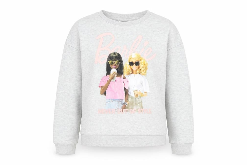 Barbie Girls Grey Pullover Sweatshirt 10 Years Graphic Print Cotton Blend