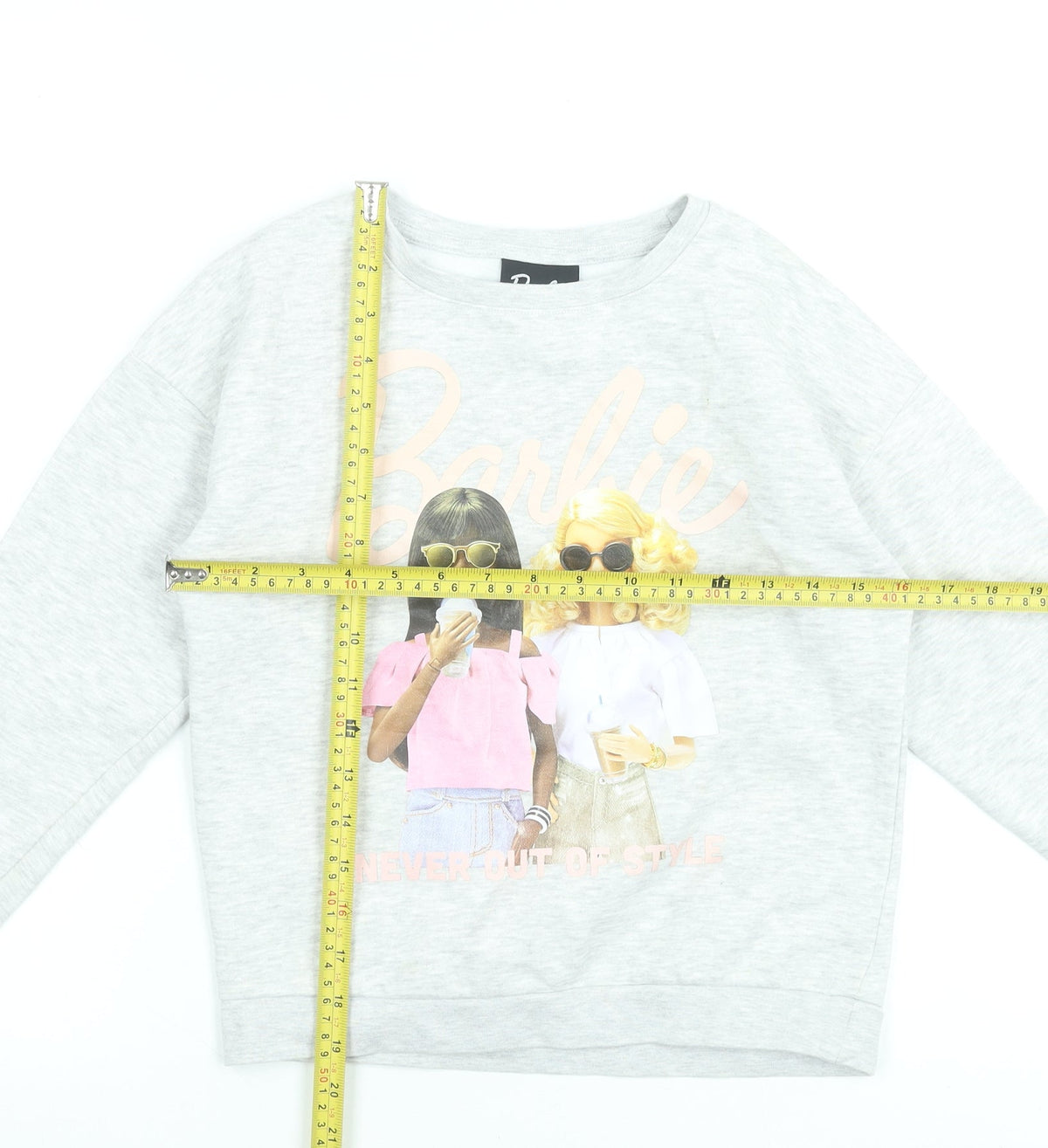 Barbie Girls Grey Pullover Sweatshirt 10 Years Graphic Print Cotton Blend