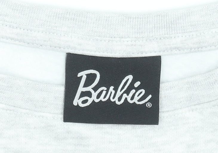 Barbie Girls Grey Pullover Sweatshirt 10 Years Graphic Print Cotton Blend