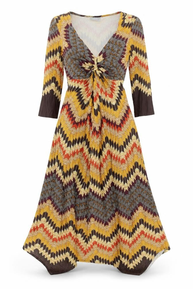 Wallis Women's Multicoloured A-Line Midi Dress Size 8 Retro Chevron Pattern