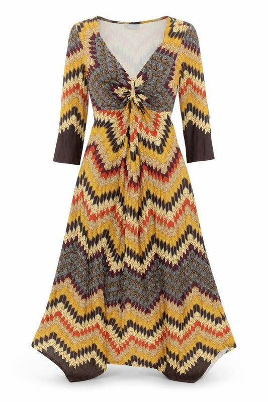 Wallis Women's Multicoloured A-Line Midi Dress Size 8 Retro Chevron Pattern