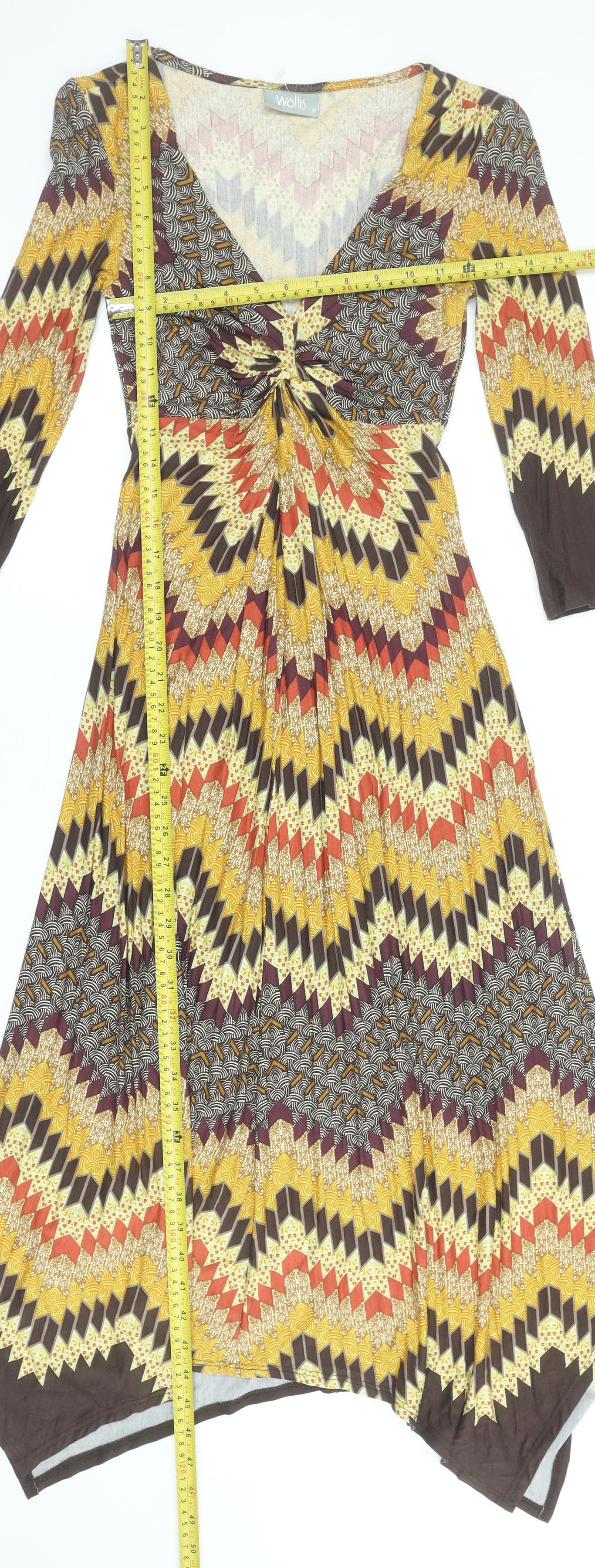 Wallis Women's Multicoloured A-Line Midi Dress Size 8 Retro Chevron Pattern