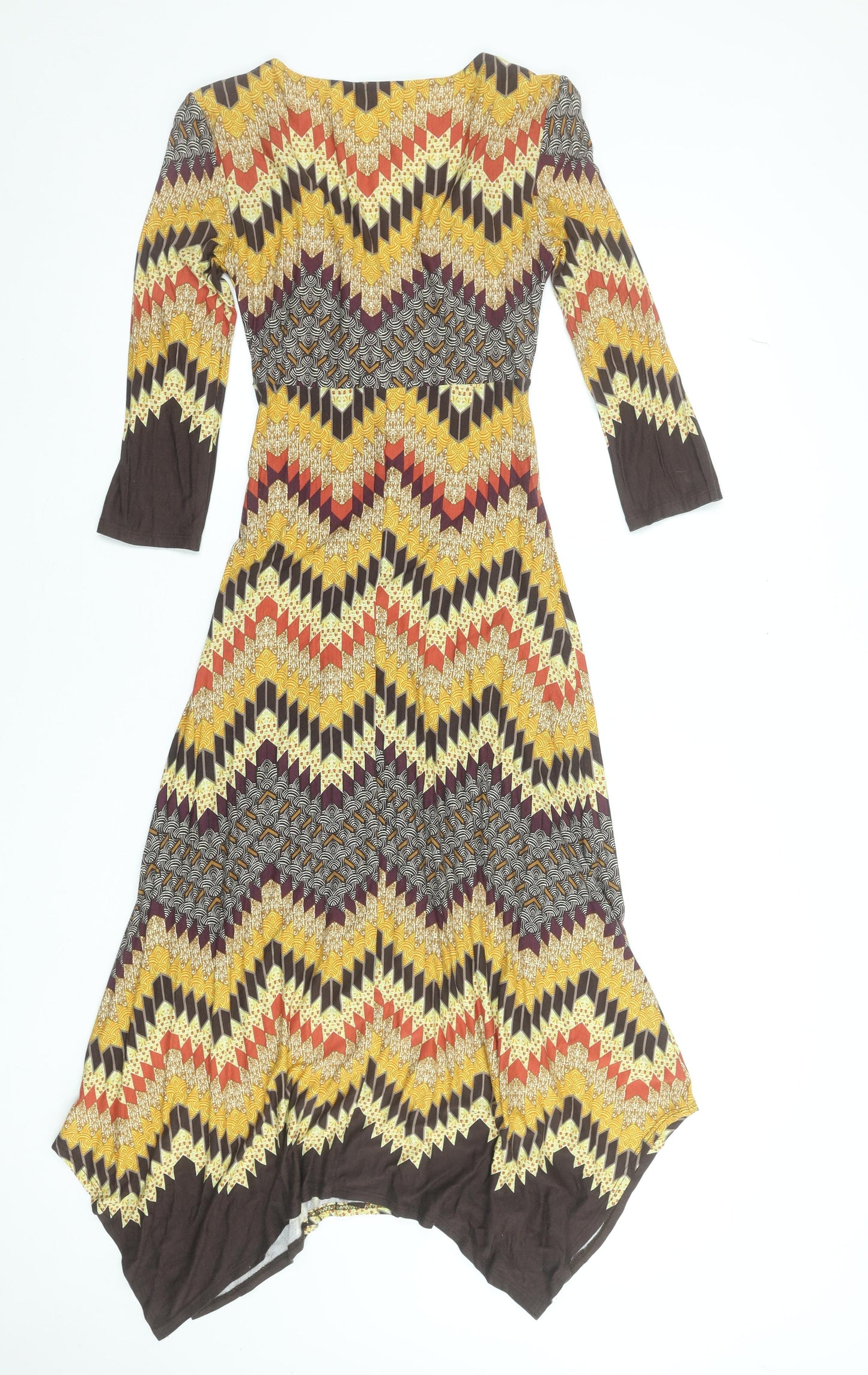 Wallis Women's Multicoloured A-Line Midi Dress Size 8 Retro Chevron Pattern