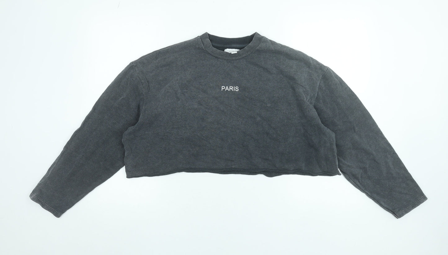 Topshop Women Grey Paris Cropped Pullover Sweatshirt UK 12 Cotton