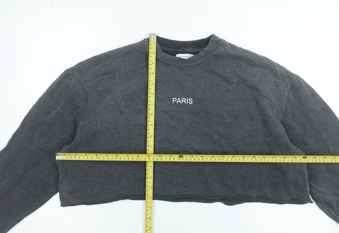 Topshop Women Grey Paris Cropped Pullover Sweatshirt UK 12 Cotton