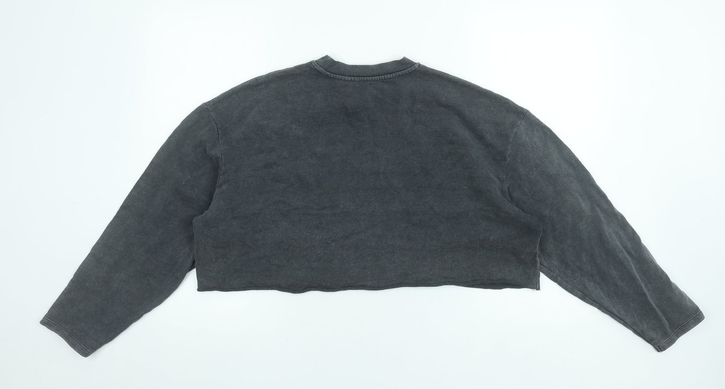 Topshop Women Grey Paris Cropped Pullover Sweatshirt UK 12 Cotton