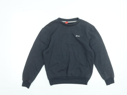 Additional front view of Slazenger boys’ black crew neck pullover sweatshirt 9-10 years
