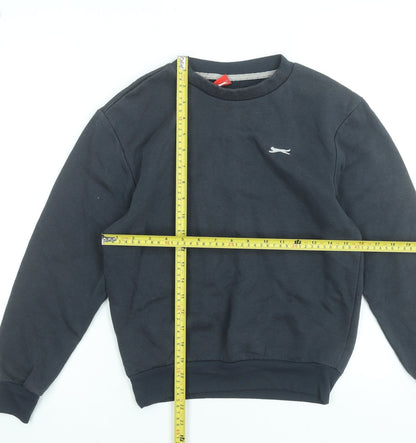 Back view of Slazenger boys’ black crew neck pullover sweatshirt 9-10 years