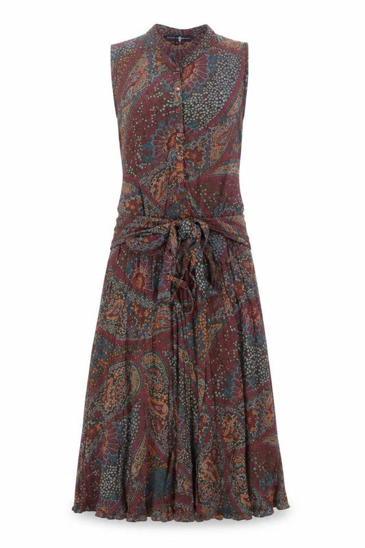 French Connection Women’s Multicoloured Paisley Sleeveless Belted Shirt Dress Size 6