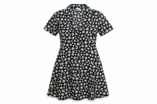 H&M Women’s Black Daisy Floral Fit & Flare Shirt Dress Size 12