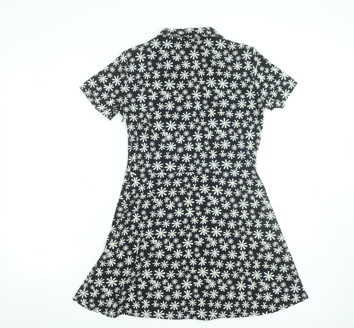 H&M Women’s Black Daisy Floral Fit & Flare Shirt Dress Size 12