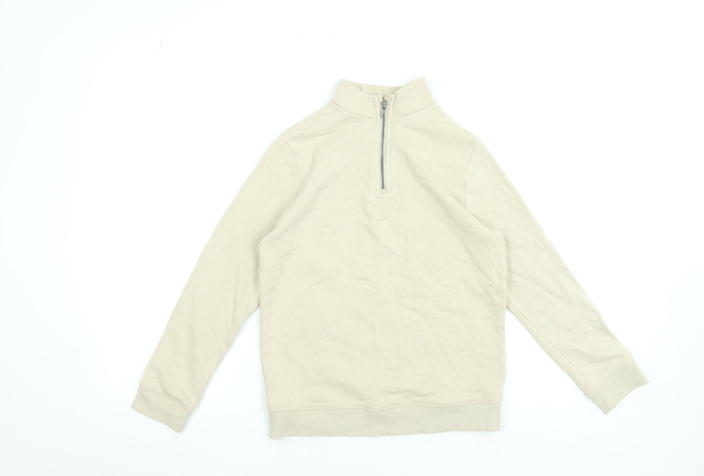 Marks and Spencer Boys Beige 10-11 Years 1/4 Zip Cotton Sweatshirt
