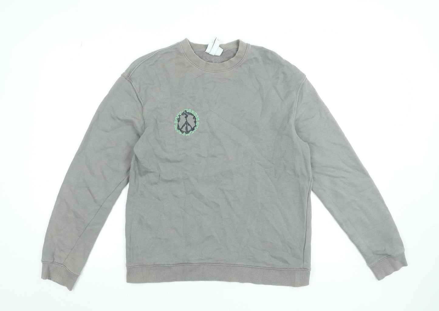 H&M Men’s Grey Relaxed Fit Graphic Print Cotton Sweatshirt M