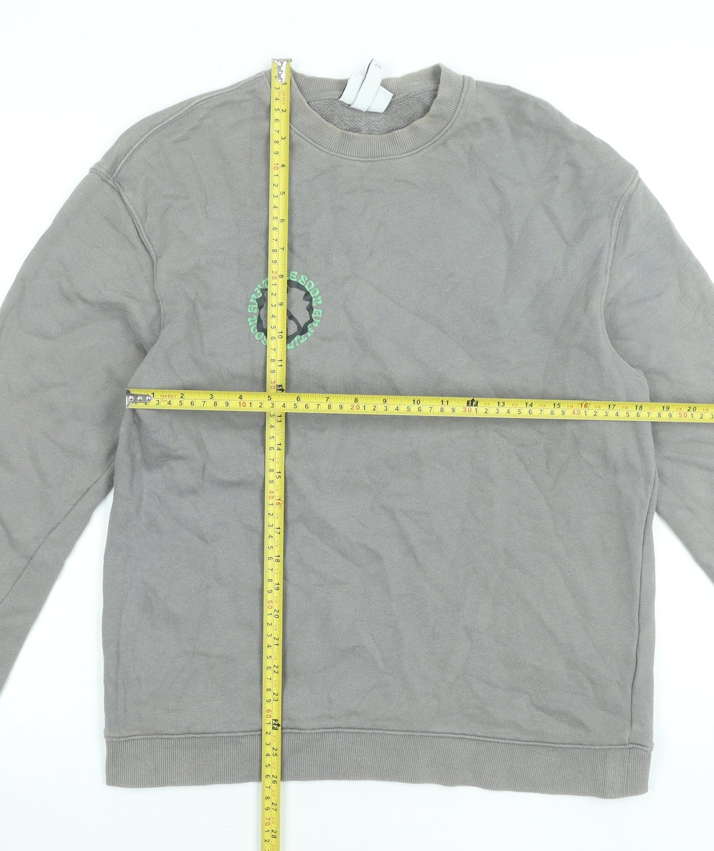 H&M Men’s Grey Relaxed Fit Graphic Print Cotton Sweatshirt M
