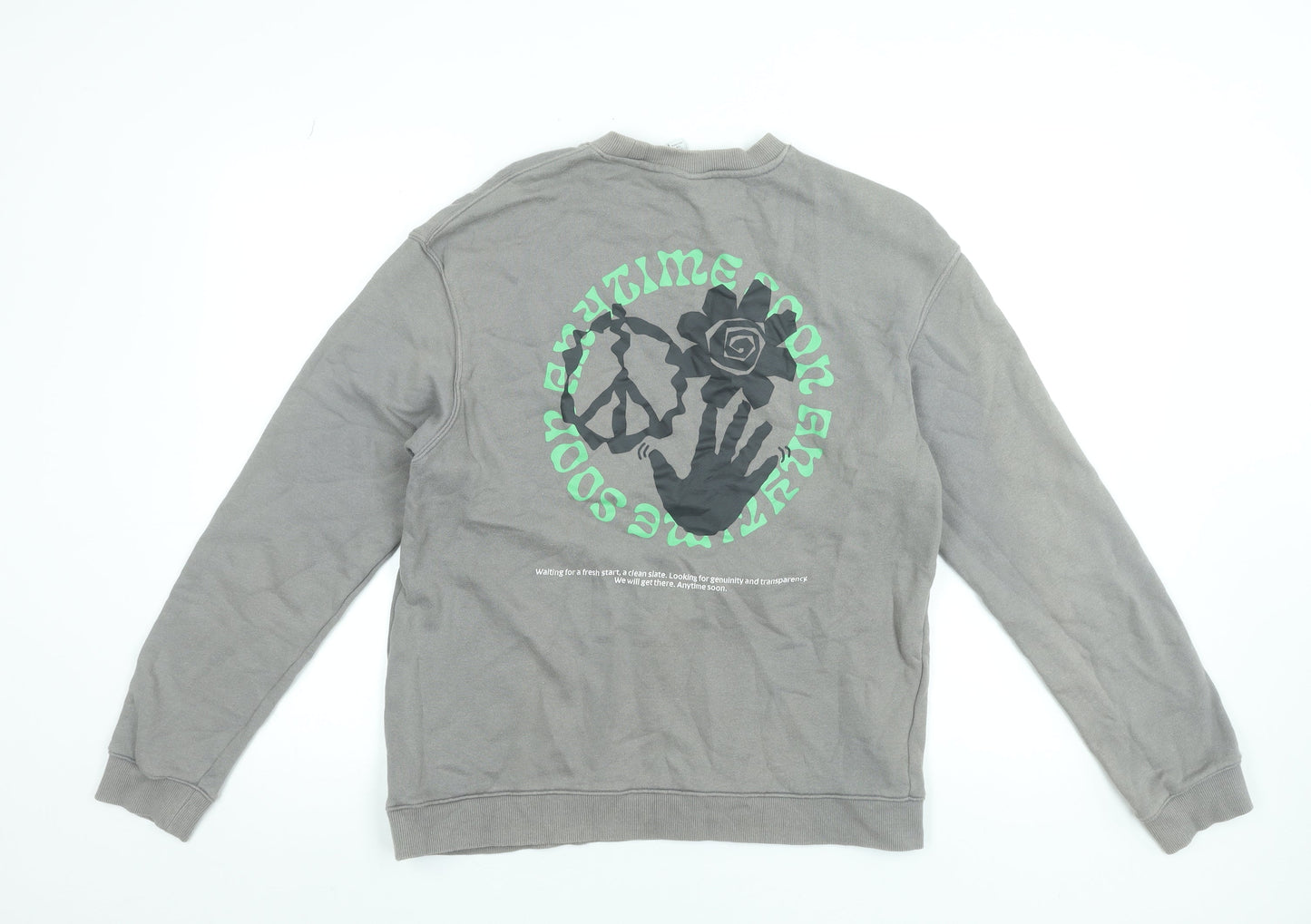 H&M Men’s Grey Relaxed Fit Graphic Print Cotton Sweatshirt M