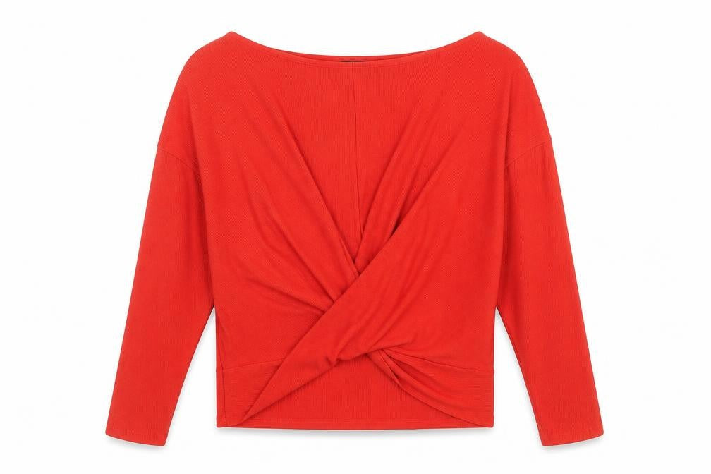 F&F Women’s Red Long Sleeve Wrap Jersey Blouse UK 12