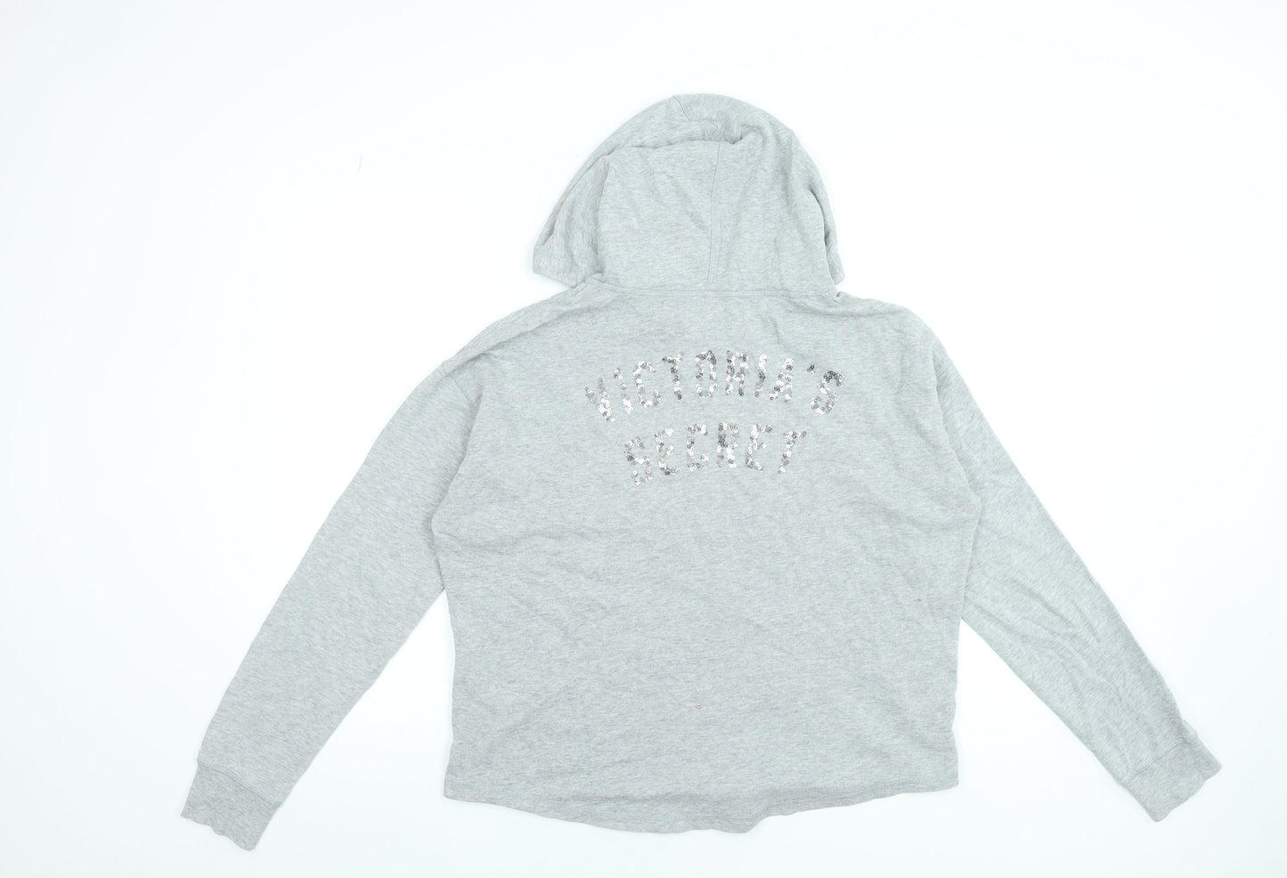 Victoria’s Secret Women’s Grey Sequin Hoodie Size M Pullover Cotton Blend