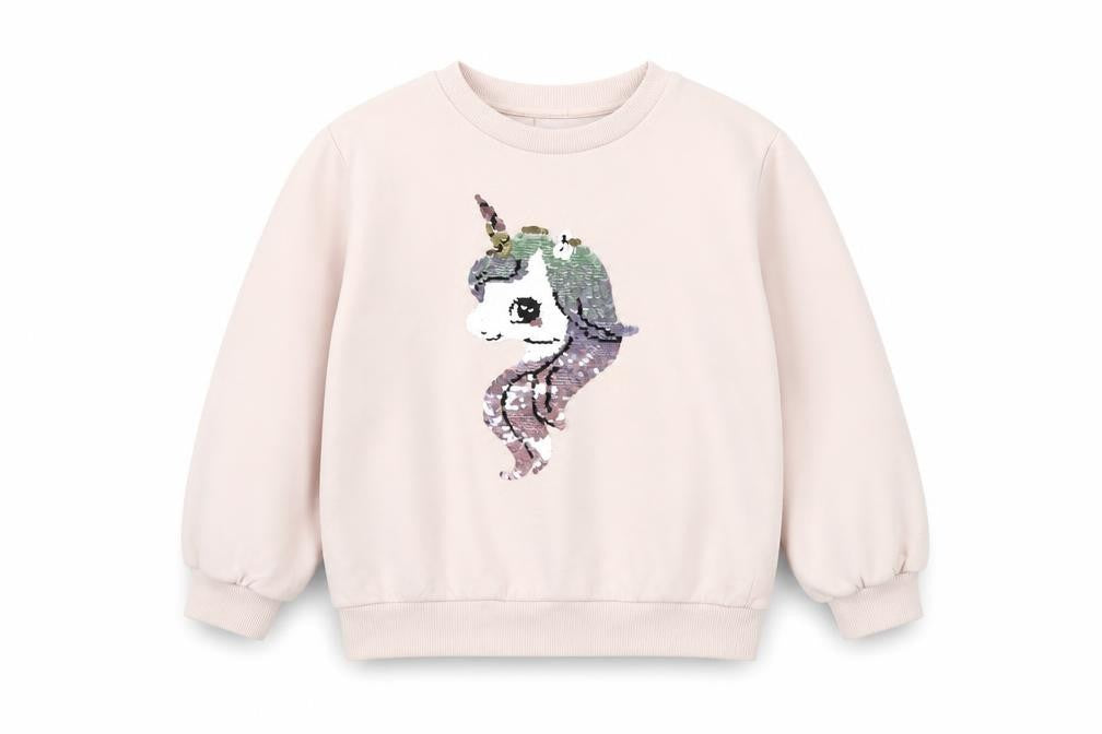 H&M Girls Pink Unicorn Sequin Pullover Sweatshirt 7-8 Years