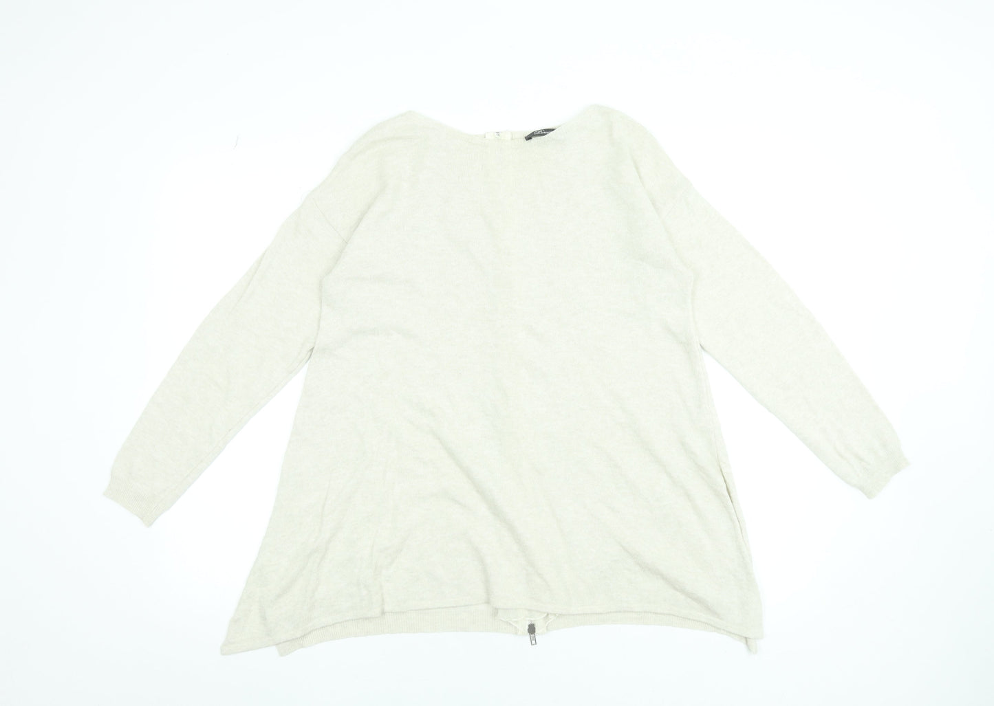 Peruzzi Women Beige Relaxed Fit Zip Back Knit Jumper Size 10
