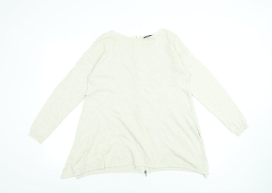 Peruzzi Women Beige Relaxed Fit Zip Back Knit Jumper Size 10