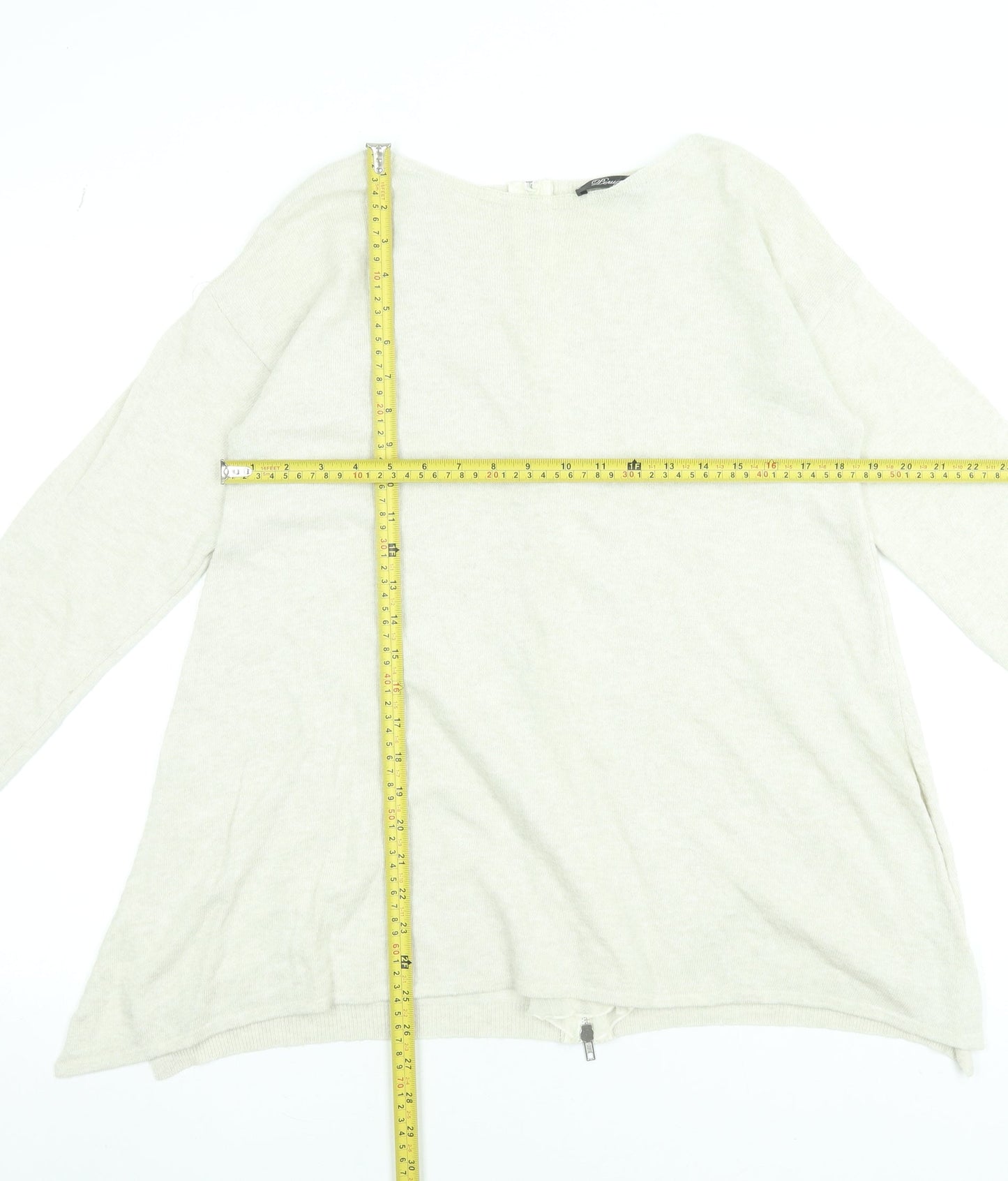 Peruzzi Women Beige Relaxed Fit Zip Back Knit Jumper Size 10