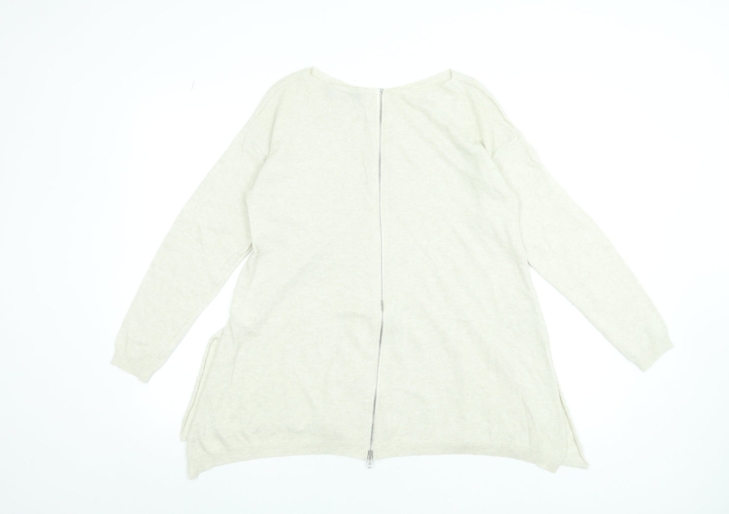 Peruzzi Women Beige Relaxed Fit Zip Back Knit Jumper Size 10