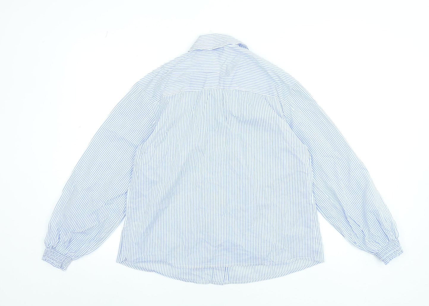 Gallery Women Blue Striped Cotton Blend Long Sleeve Blouse UK 10