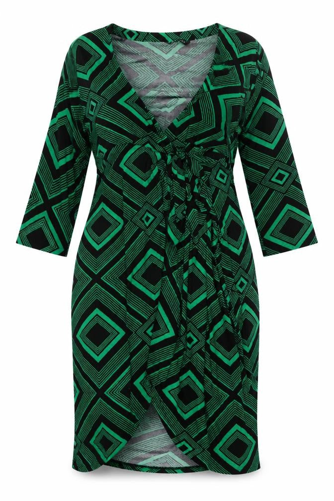 Roman Women Green Geometric Wrap Dress Size 16 Viscose Jersey