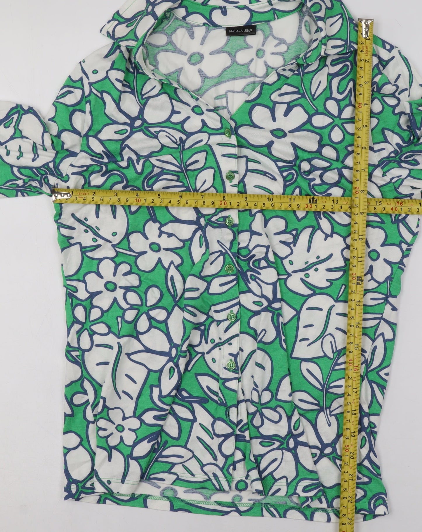 Barbara Lebek Women’s Green Floral Button-Up Tunic Top Size 10