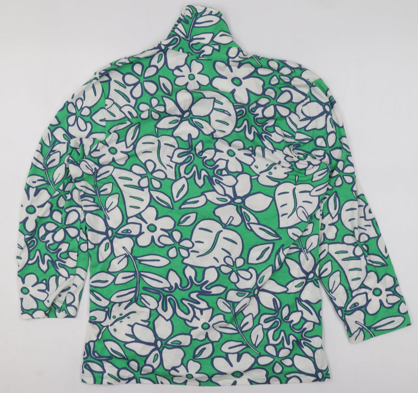 Barbara Lebek Women’s Green Floral Button-Up Tunic Top Size 10