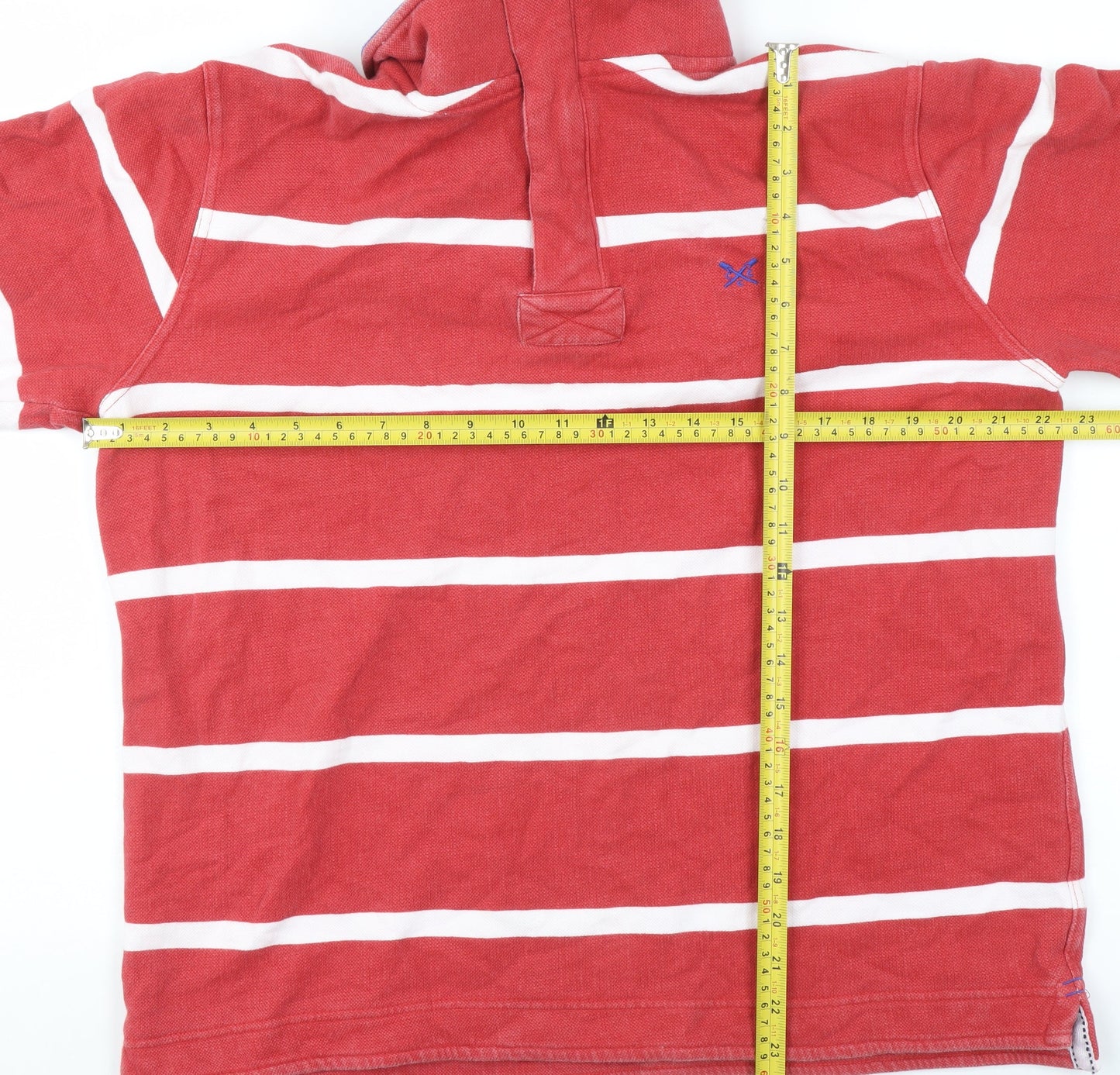 Crew Clothing Company Men's Red Striped Long Sleeve Rugby Sweatshirt M
