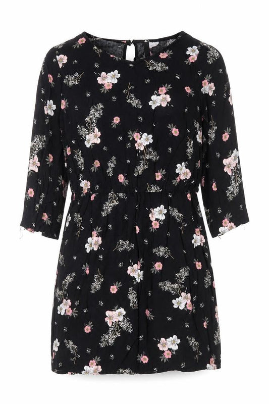 H&M Divided Women’s Black Floral Tunic Blouse Size 12