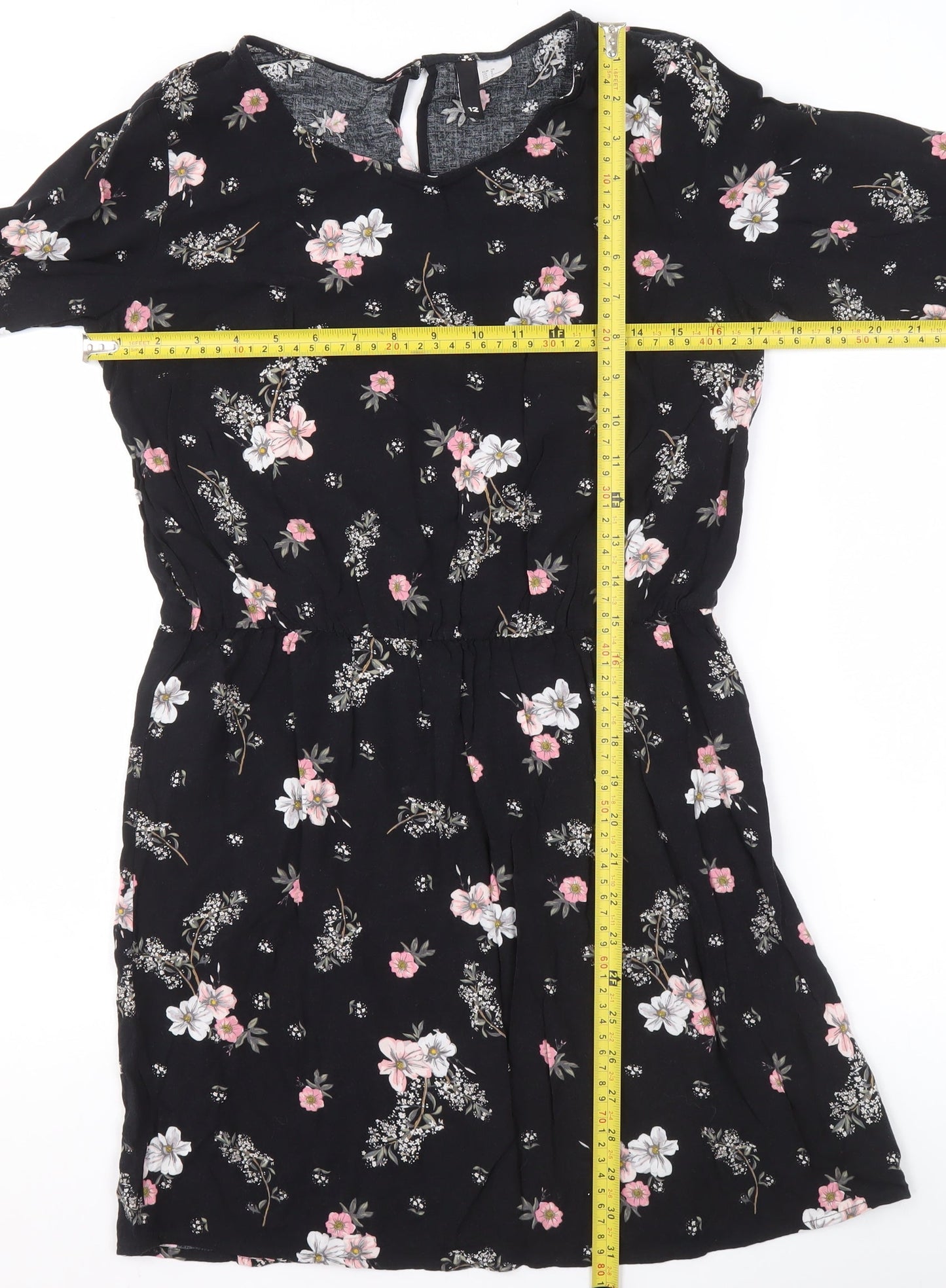 H&M Divided Women’s Black Floral Tunic Blouse Size 12