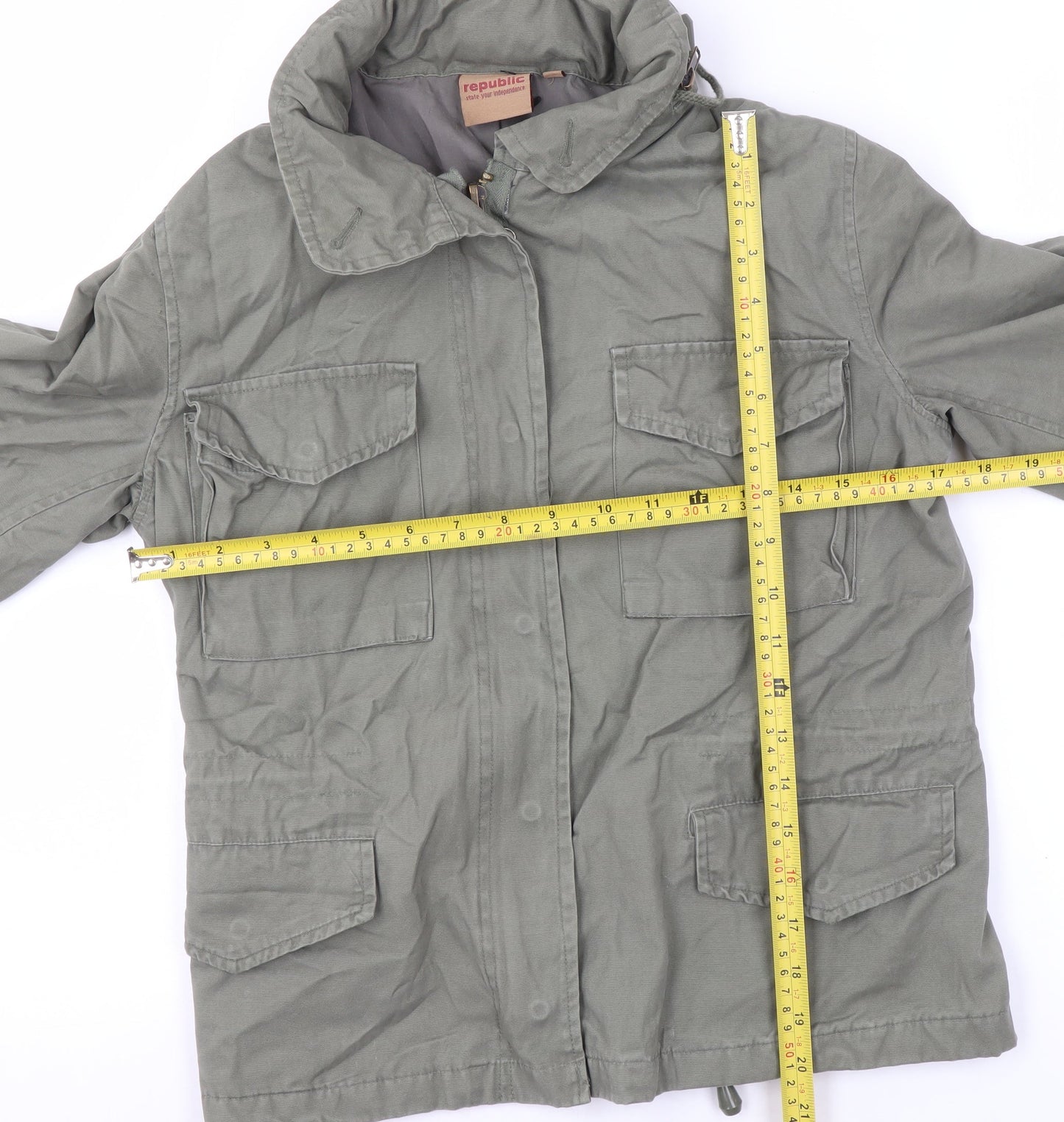 Republic Boys Green Cotton Military Jacket S Mid-Length Casual